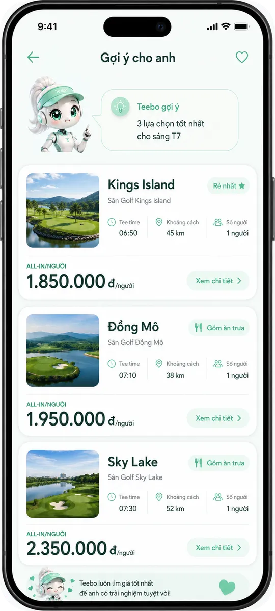 Teebo gợi ý ba sân golf kèm giá đã gồm caddie và xe điện