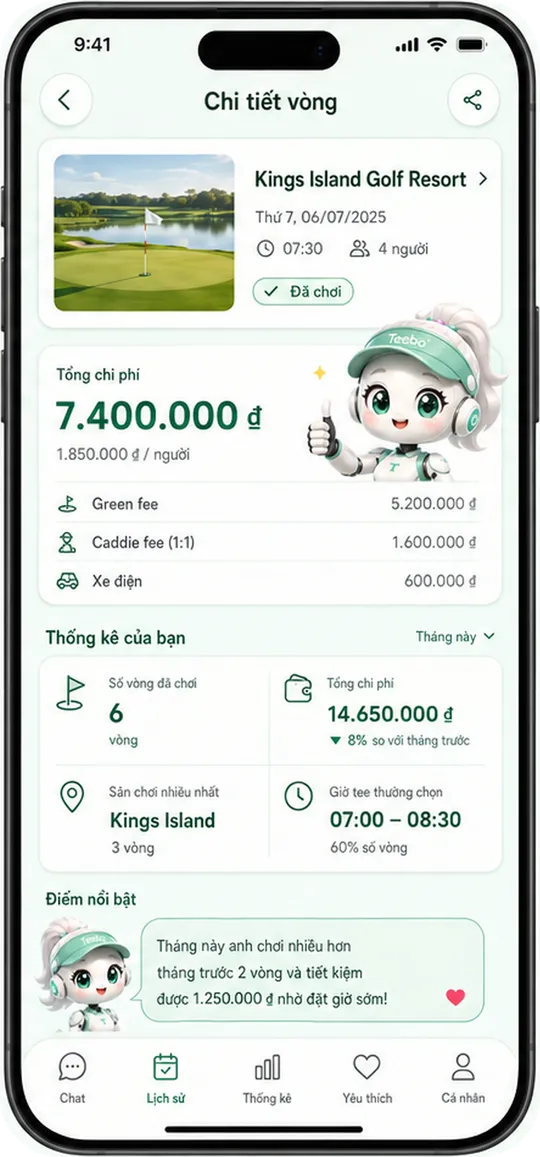 Thống kê chi tiết một vòng golf đã chơi